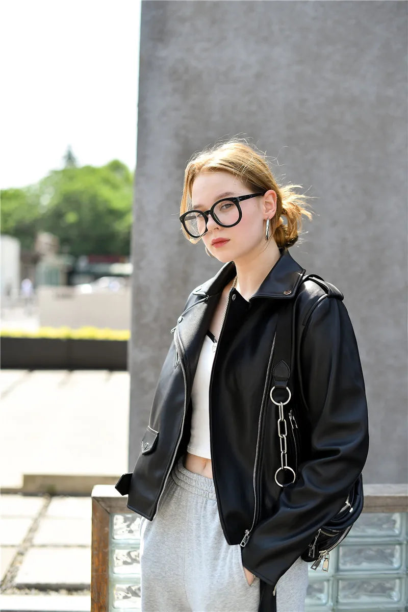 RARF Spring and Autumn 2024 The new belt detachable epaulet motorcycle jacket leather jacket Aviola