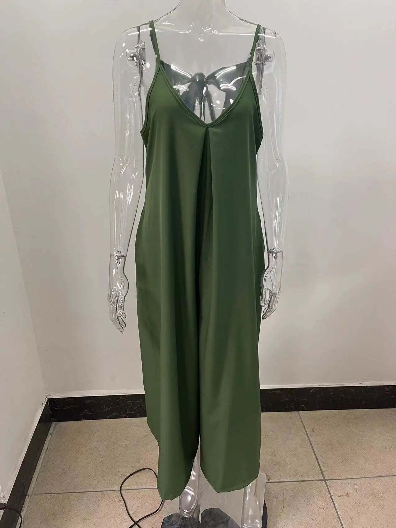 Women Jumpsuits V Neck One Piece Ankle Length Wide Leg Pants Rompers Backless Overalls Solid Pockets Loose Casual Mid Waist Aviola