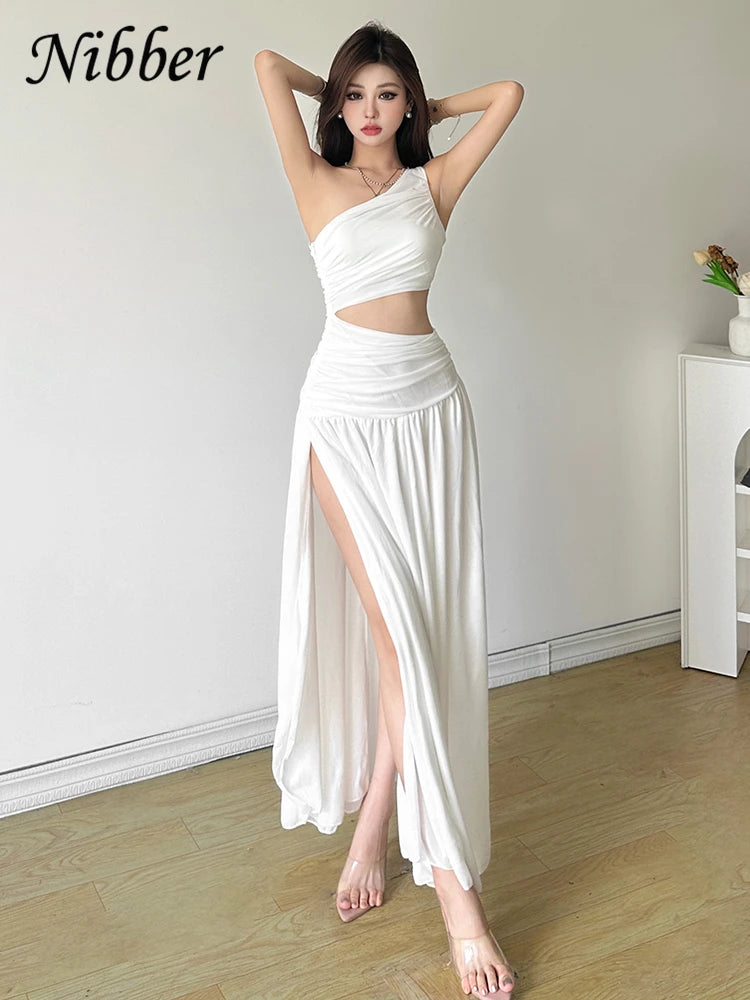 Nibber Elegant Maxi Dress Women Summer Off-shoulder Sleeveless Cut Out Beach Long Indie Folk Temperament For Vacation Vestidos Aviola