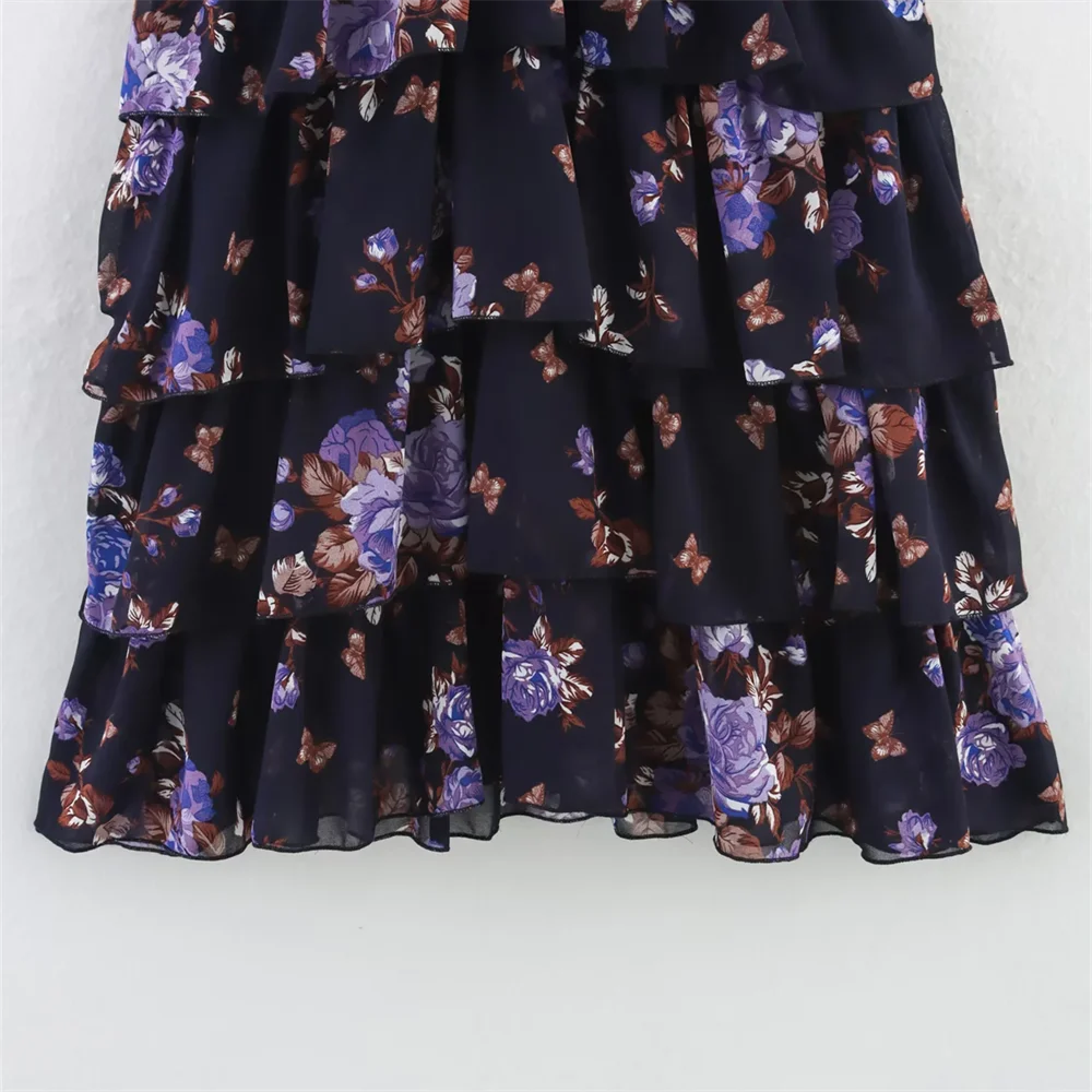 BM&MD&ZA2025multi-layer printed V-neck sleeveless layered decorative floral dress new summer women's clothing Aviola