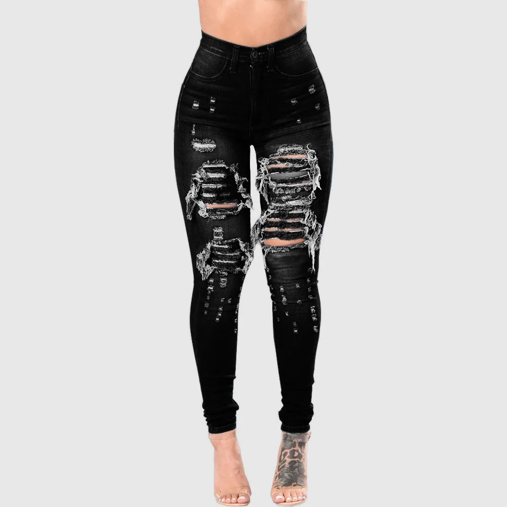 Jeans Women Hole Denim Pencil Pants Ripped Skinny Ankle Length Trousers Stretch High Waist Distressed Washed 2025 Streetwear Aviola