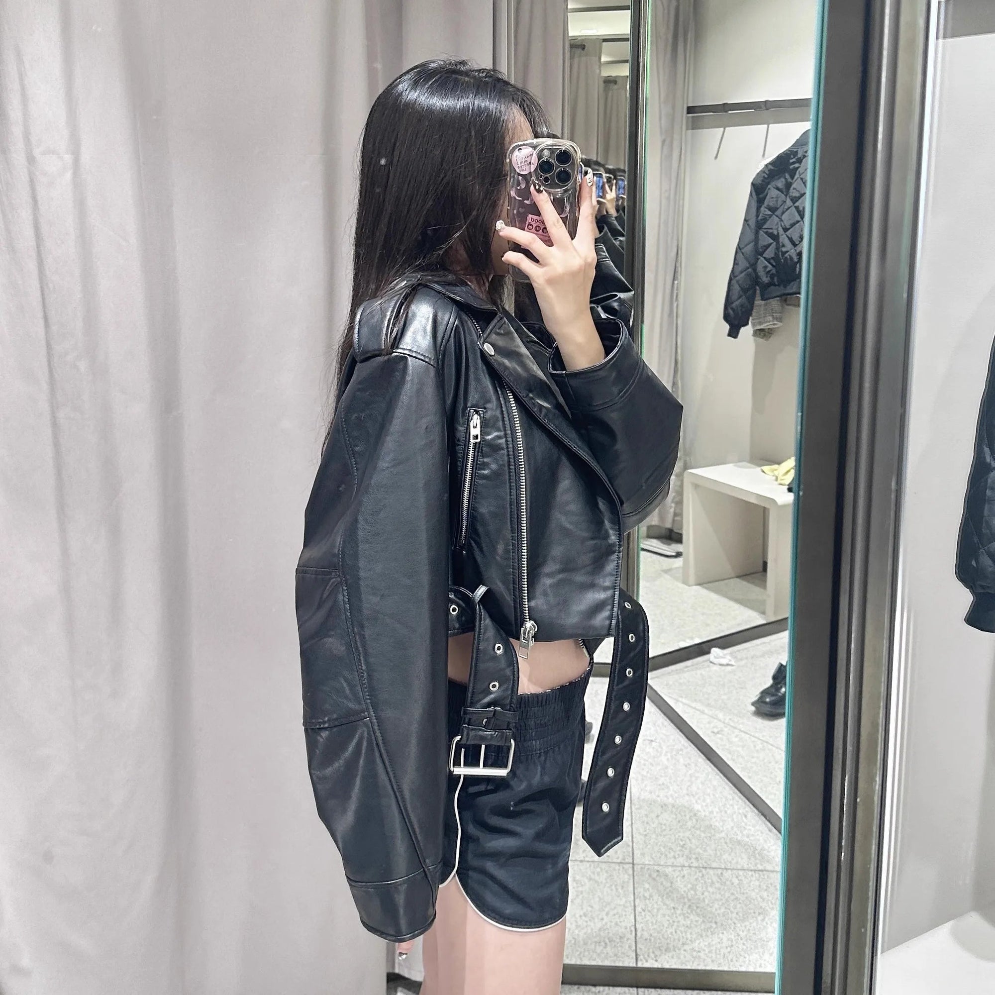 2025 New Coal graysty le Women's washed leather jacket with belt, short coat with downgraded zipper and vintage lapel jacket Aviola