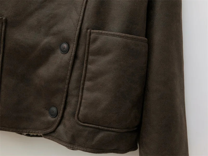 RARF 2024 new Fall/Winter women's collection double-sided lapel long-sleeved jacket with warm fur Aviola