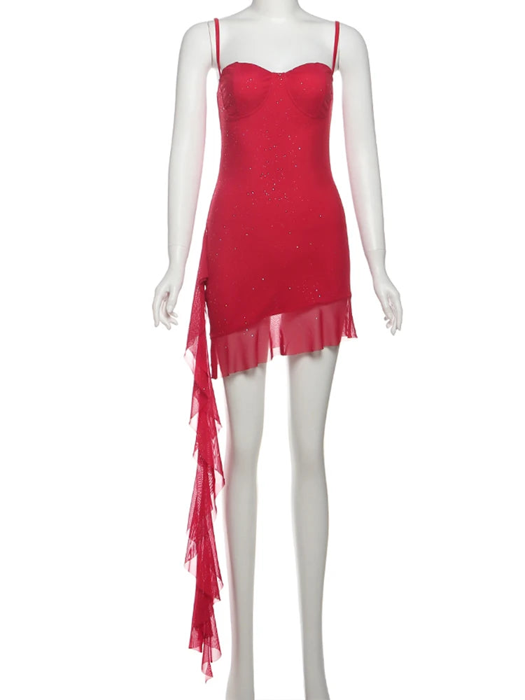 Nibber Sexy Tassel Double Deck Dress Women Sequins Solid Ruffles Spaghetti Strap Slim Sleeveless Lace Beach Vacation Bodycon Aviola