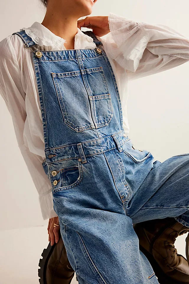 Jeans Women Denim Cargo Pants Wide Leg Long Pant Jumpsuit Y2k Streetwear Button Pocket Casual Straight Trousers Overalls Aviola
