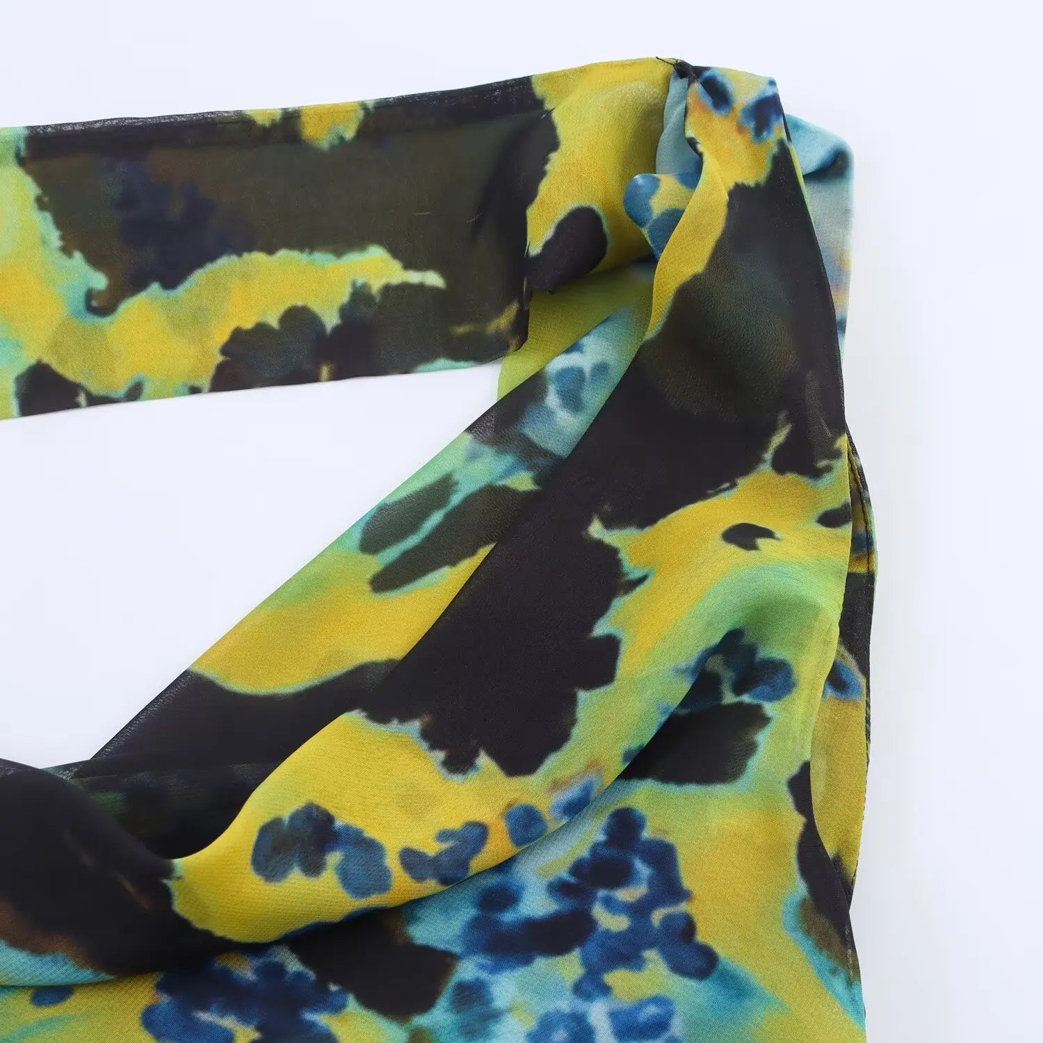 BM&MD&ZA2025 Women's Summer New Scarf Decorated Elegant Sexy Cowl Neck Sleeveless Wide Strap Long Printed Chiffon Dress Aviola