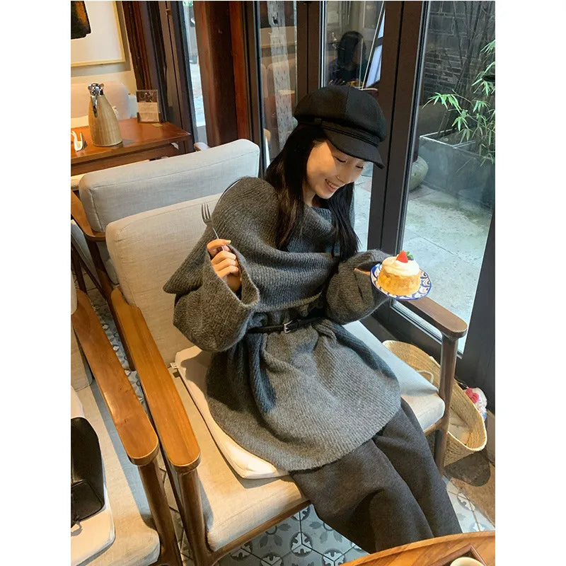 MEXZT Vintage Sweater Women Elegant Patchwork Knitted Pullovers Streetwear Korean Long Sleeve Knitwears Winter Casual Jumpers Aviola