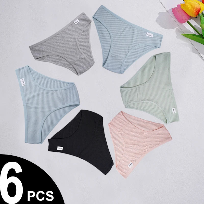 6PCS Women Cotton Panties Set Solid Color Comfy Breathable Cotton Briefs Underwear Lingerie Bikini for Female Aviola