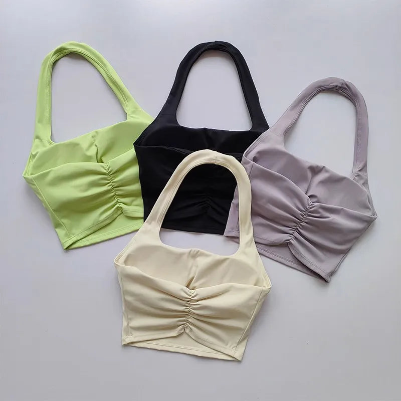 Women's Sport Bra Sexy Halter Padded Yoga Camisole Backless Gym Crop Top Fitness Bra Breathable Workout Sports Bras Aviola