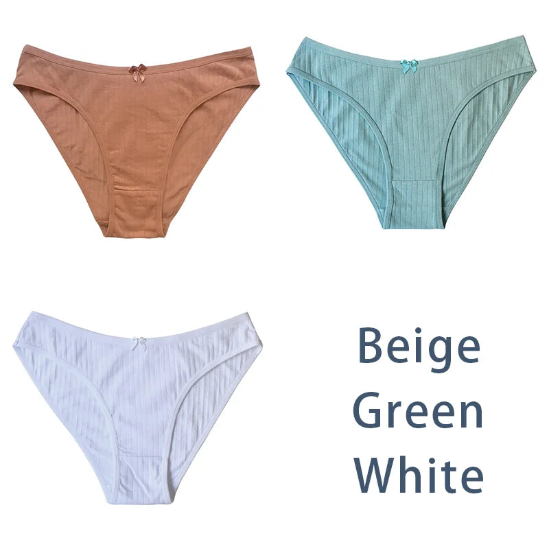 3PCS/Set Women Cotton Panties Sexy Classic Underwear Low Rise Female Rib Underpants Girls Comfort Briefs Bow Lingerie Aviola