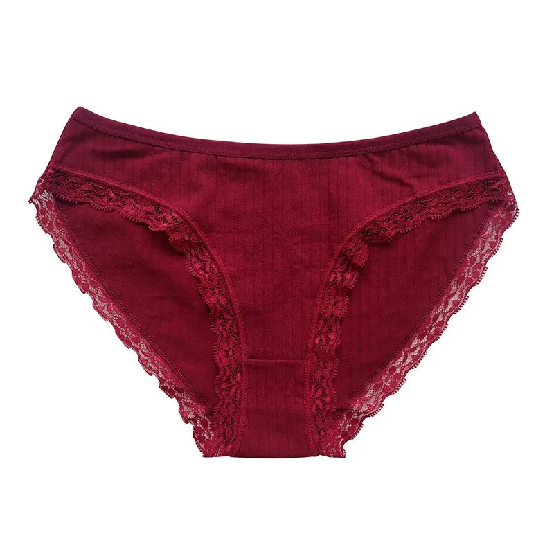 5Pcs/Set Cotton Panties Women Lace Trim Briefs Female Underpants Solid Color Panty Seamless Underwear M-XL Panties Lingerie Aviola