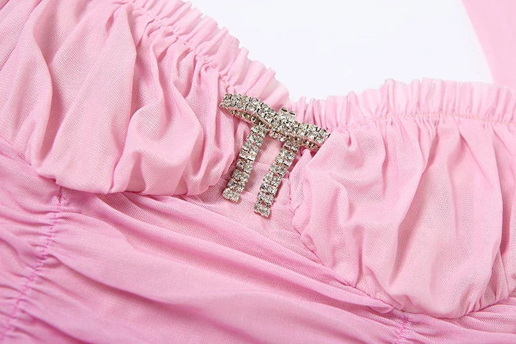 Nibber Gradient Folds Dress Women Halter Bandage Multilayer Ruffles Metal Trim Low-Neck Sleeveless Backless Summer Mini Bodycon Aviola