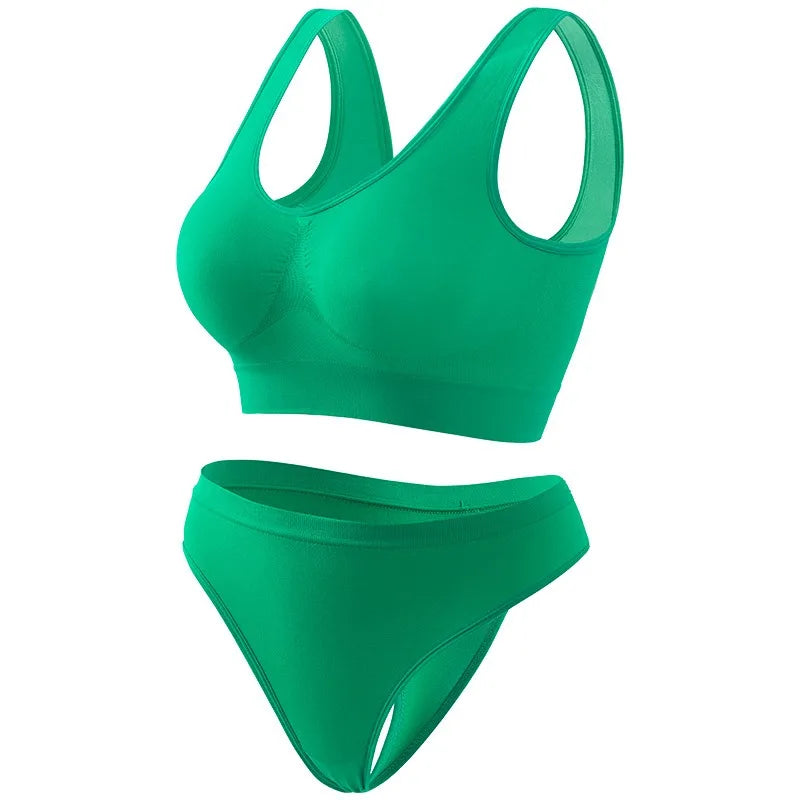 Seamless Bra Set Women Wireless Tanks Bra Female  Low Rise Thongs Panties Sexy Lingerie Set Comfy Underwear Intimates S-5XL Aviola