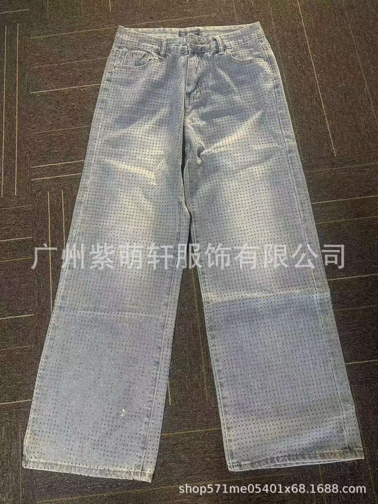 Denim Pant Women Mom Jeans Long Pants Hot Drilling Slim Fit High Waist Straight Trousers Y2k Streetwear Splice Club Party 2025 Aviola