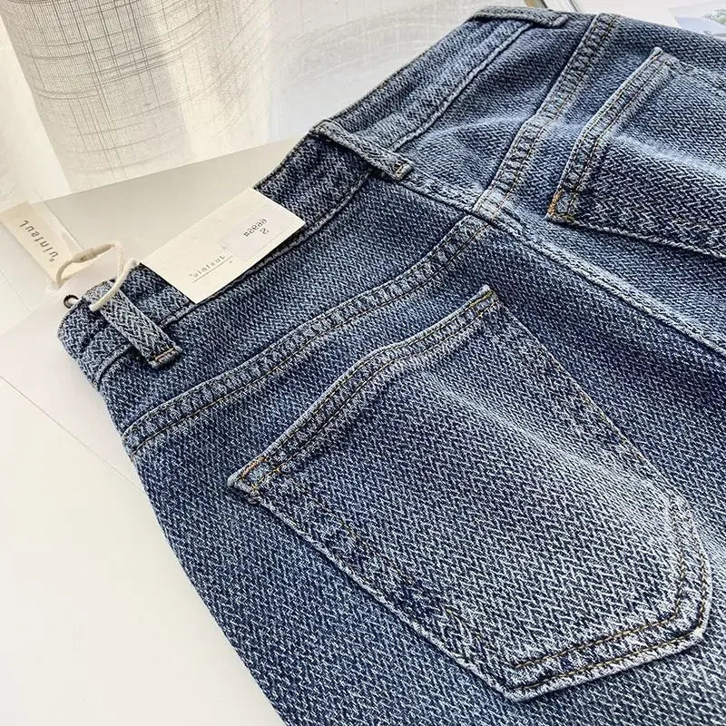 Jeans Women Wide Leg Pants Denim High Waist Zipper Fly Vintage Pockets Button Floor Length Trousers Straight Casual Denims Aviola