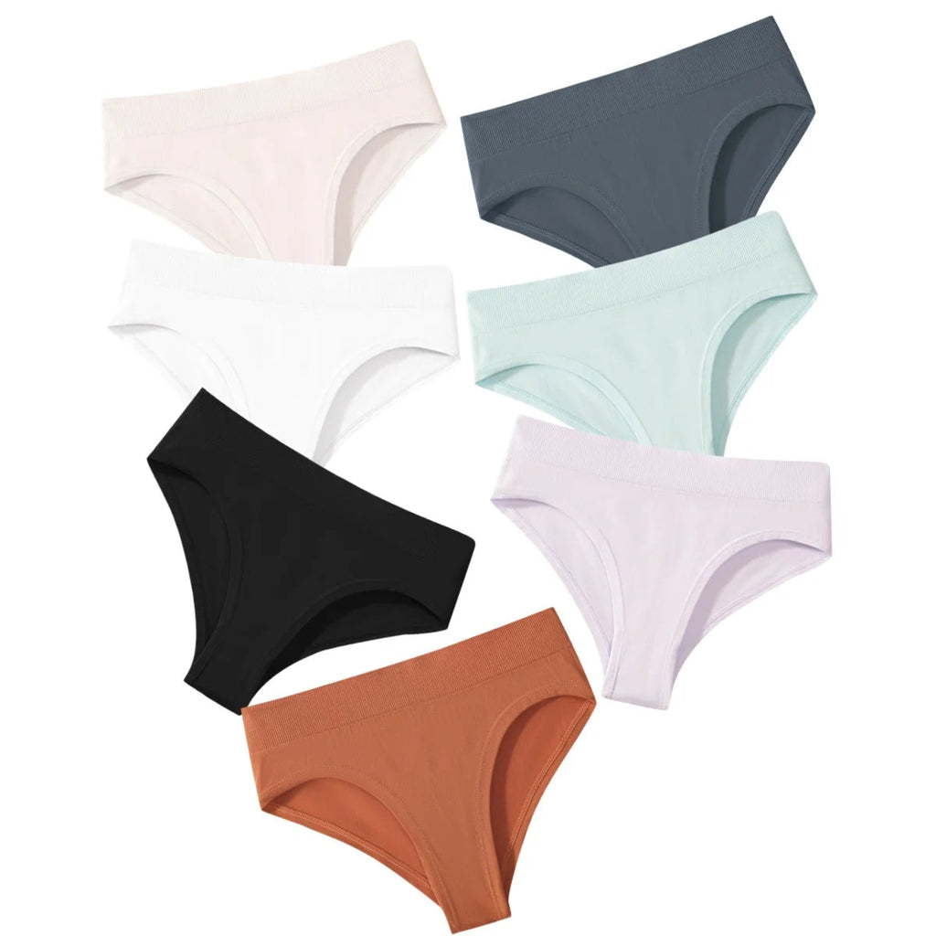 7Pcs/Set High Rise Briefs Women Panties Seamless Underwear Female Underpants Solid Color S-XXXL Sexy Lingerie Comfort Panty Aviola