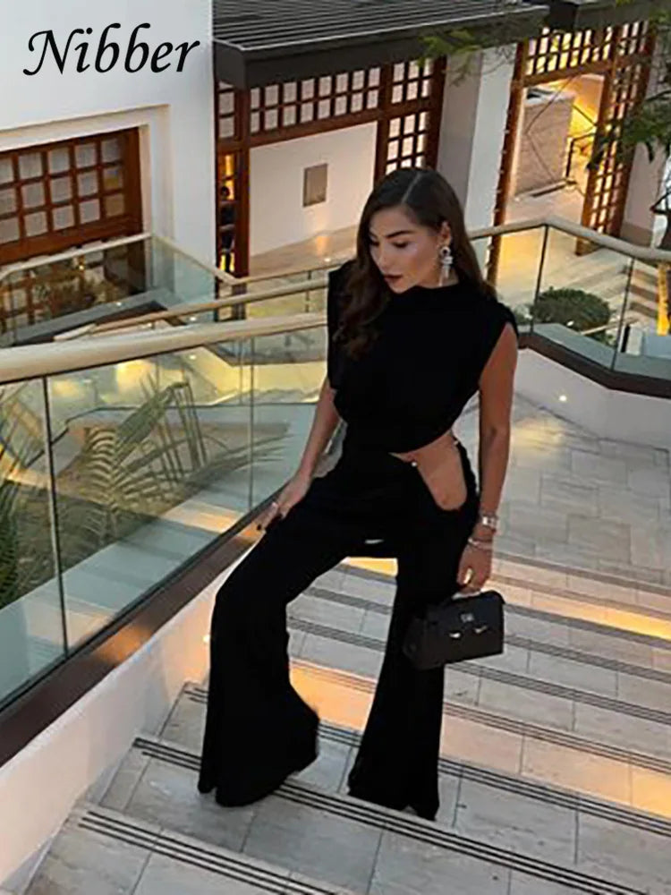 Nibber Classic 2 Piece Set Elegant Ruched Summer Women Chic Irregular Tank Tops+Skirts Pants Matching Casual Basic Streetwear Aviola