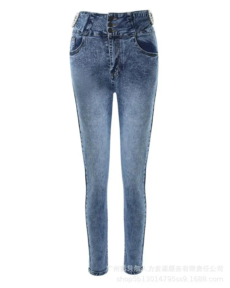New Women Jeans Elastic Pencil Trousers High Waist Ladies Tight Clothing Slim Fit Casual Skinny Denim Office Lady Pants Elegant Aviola