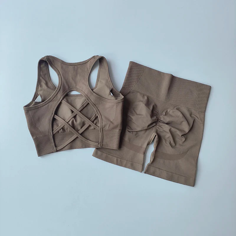 2 PCS Women's Seamless Yoga Set Sexy Sport Bra High Waist Sports Shorts Gym Fitness Sleeveless Workout Suit Sporstwear Aviola