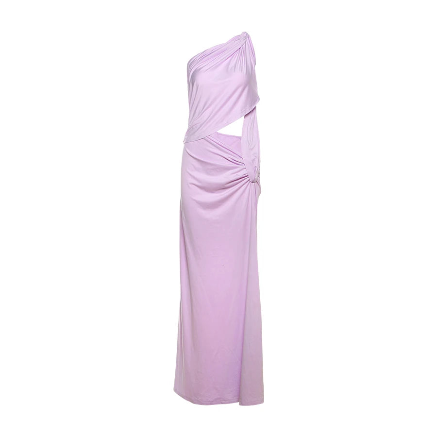 Nibber Ruched Elegant Dress Women Sexy Irregular Diagonal Collar Hollow Sleeveless Skinny Robe Midnight Prom Party Long Bodycon Aviola