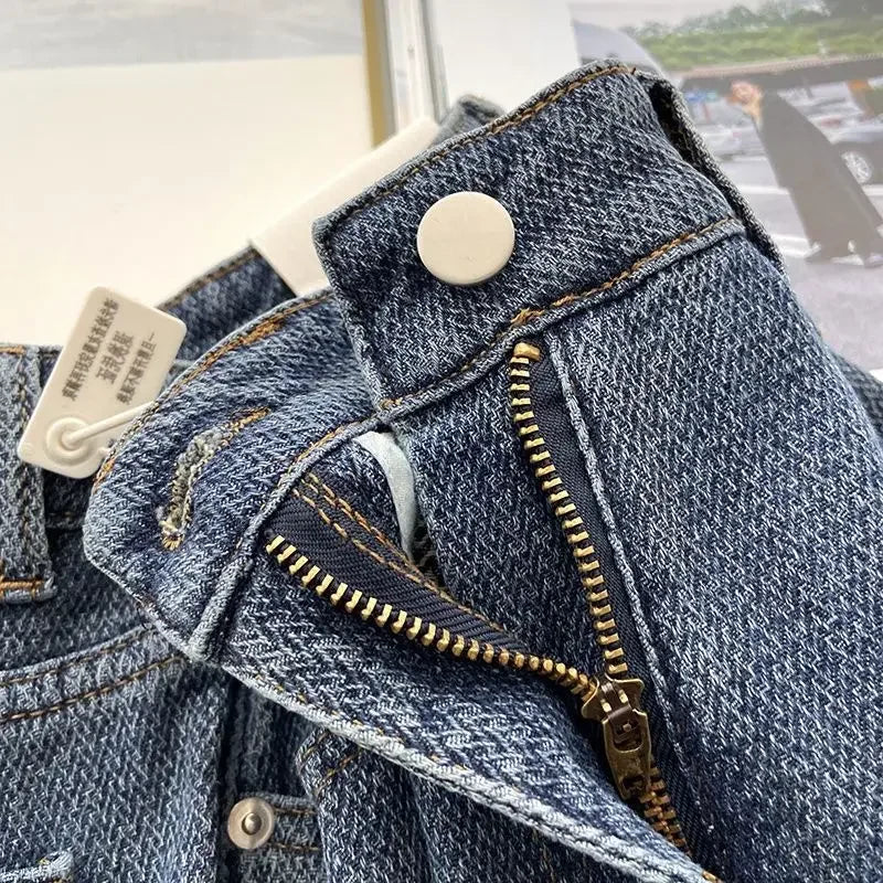 Jeans Women Wide Leg Pants Denim High Waist Zipper Fly Vintage Pockets Button Floor Length Trousers Straight Casual Denims Aviola