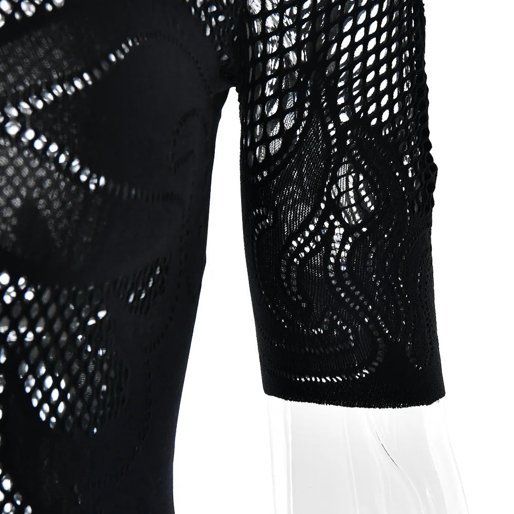 Nibber Hottie Sexy See Through Dress Women Flame Patchwork Print o-Neck Short Sleeve Skinny Peach Hip Street Hipster Outfits Aviola