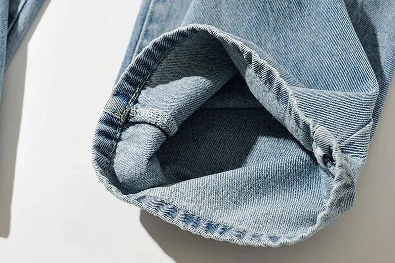 Spliced Wide Leg Denim Pants Women Ankle Length Jean Solid Loose Pockets High Waist Washed Vintage Jeans Zipper Fly Basics 2024 Aviola