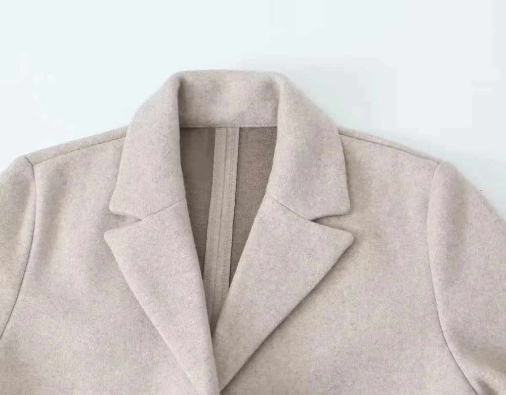 RARF Women Woolen coat Fashion Solid Open Stitch Long Trench Coats Vintage V-Neck Full Sleeves Female Chic Lady Outfits Aviola
