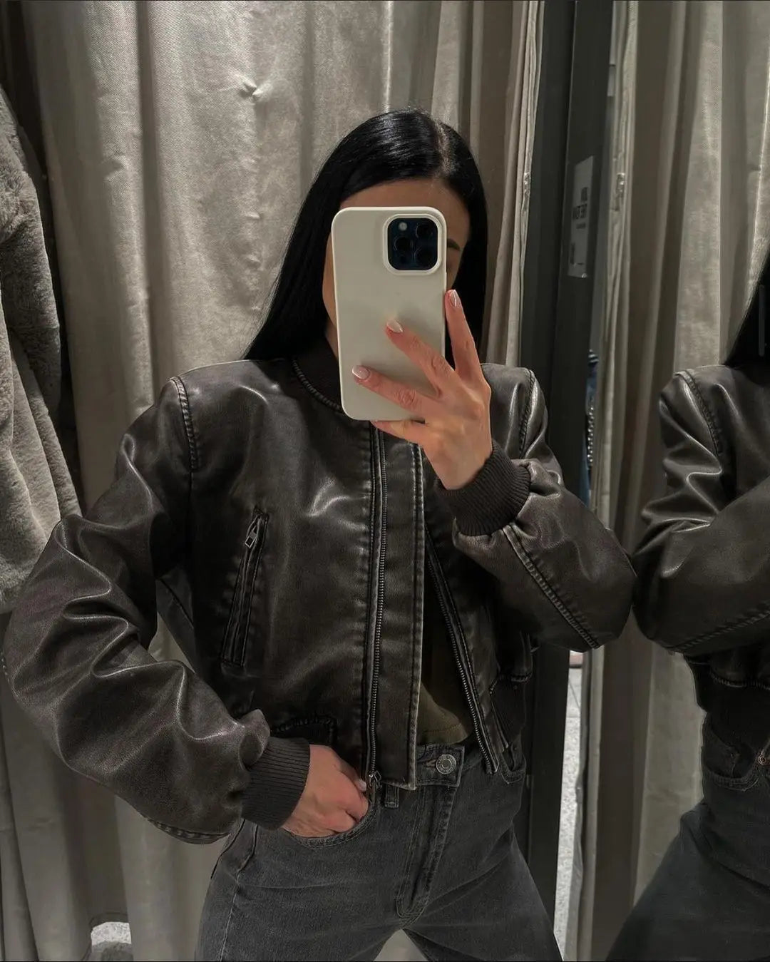 RARF  Women's  new vintage imitation leather bomber jacket coat top women's style Aviola
