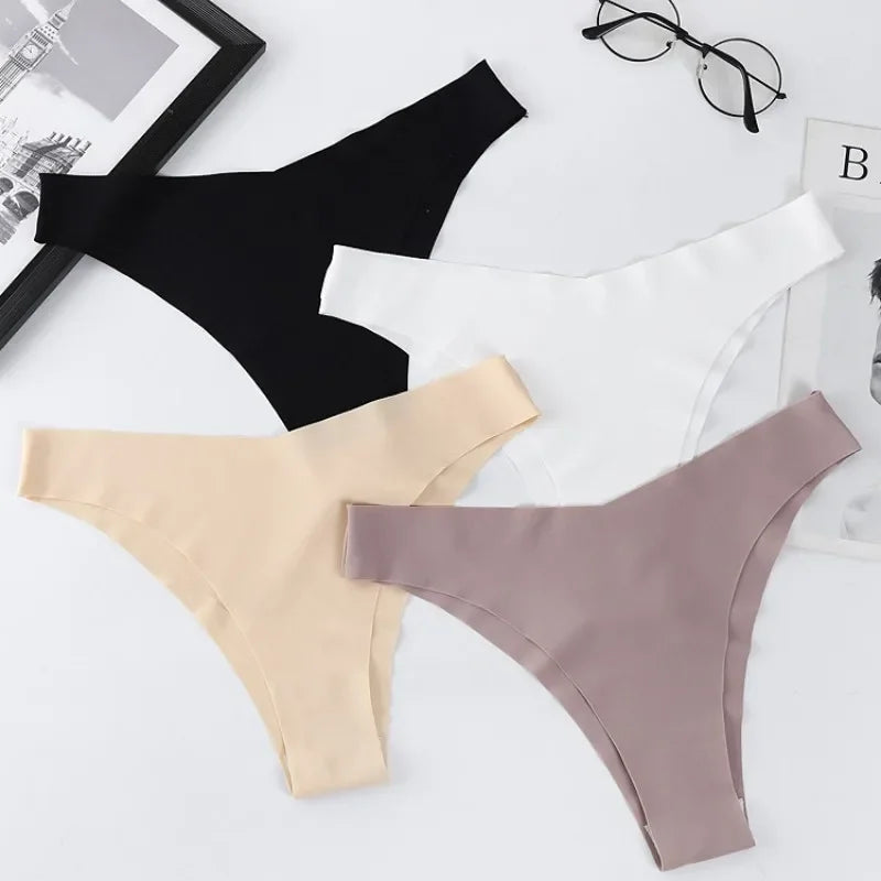4Pcs/Set Seamless Panties Women Low Rise V-Shaped Briefs Ice Silky Quick-Drying Sport Female Underpants Underwear Aviola