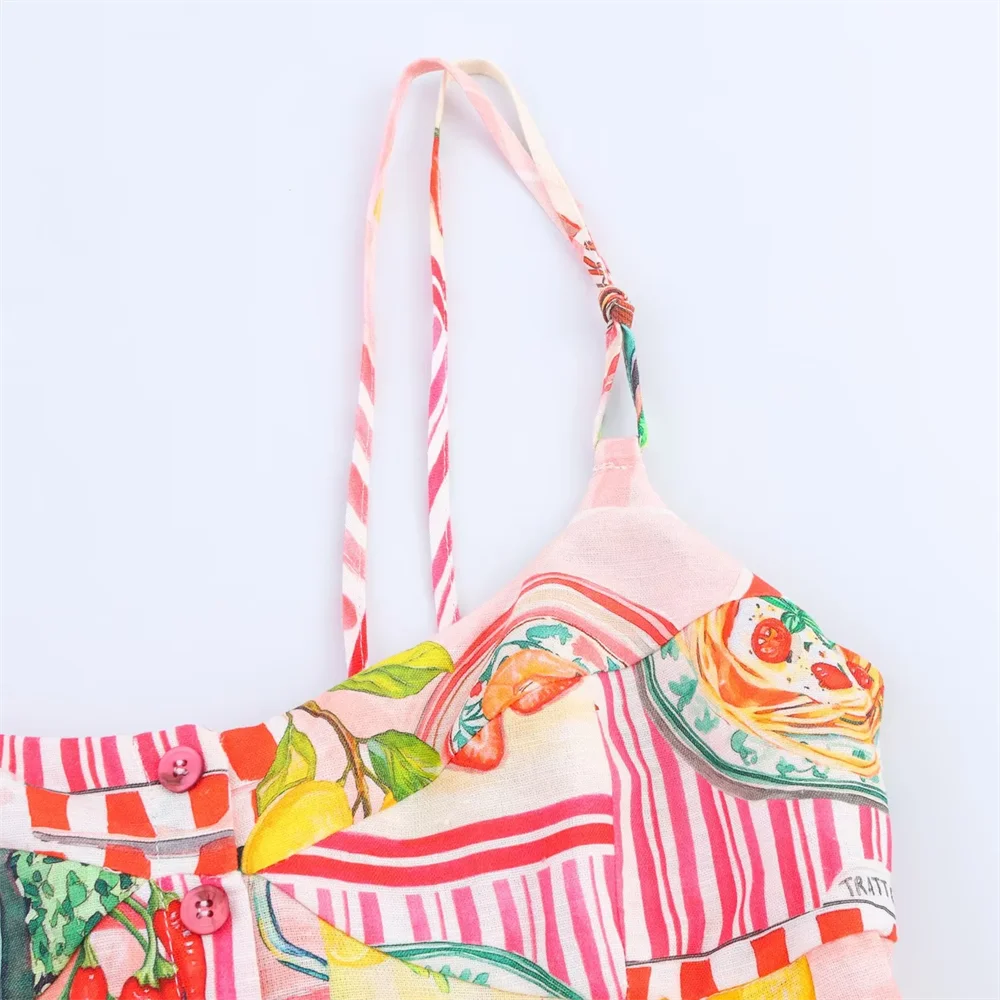 BM&MD&ZA2025Backless Fashion Printed Patchwork Suspender Dress Seaside Holiday Style Long Dress Summer Women's Wear Aviola