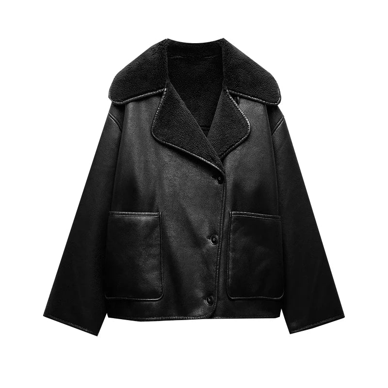 RARF 2024 new Fall/Winter women's collection double-sided lapel long-sleeved jacket with warm fur Aviola
