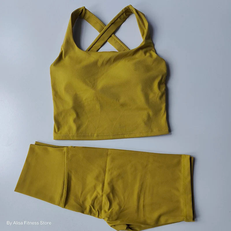 2PCS  Women Yoga Set Workout Sports Bra Set Sportswear Gym Clothing Fitness Long Sleeve Crop Top High Waist Shorts Sports Suits Aviola