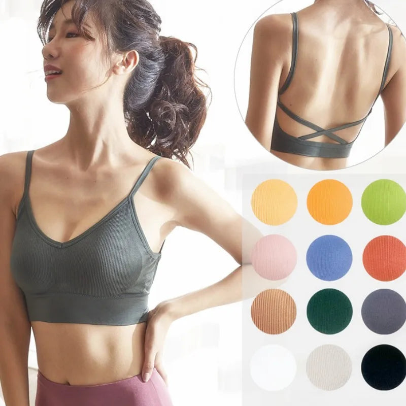 Women Crop Top Solid Color Tube Top Seamless Bra Sports Sexy Lingerie Active Bra Tops Underwear With Removable Pads Aviola