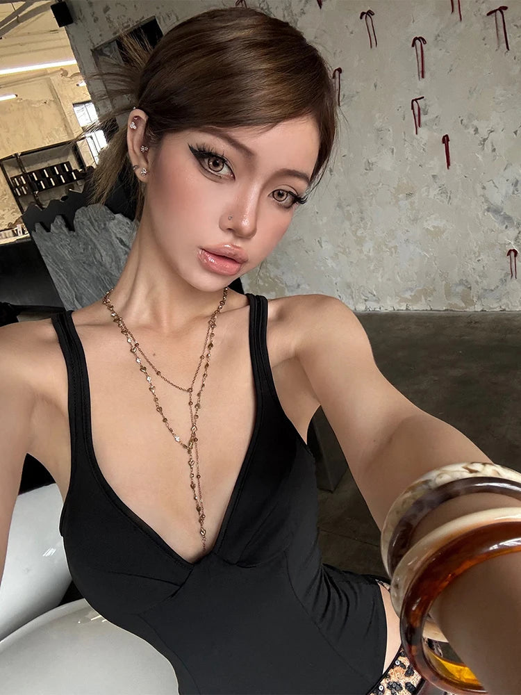 Nibber Low-Neck Bodysuits Women Sleeveless Backless Skinny Summer Fashion Simple Classic Midnight Hottie Street Clubwear Tops Aviola