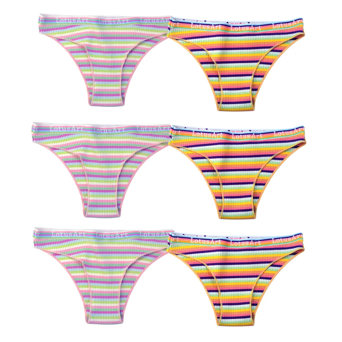 6PCS/Set Cotton Panties For Women Striped Briefs Low Waist Bottoms Female Sports Underpants Seamless Underwear Sexy Lingerie Aviola