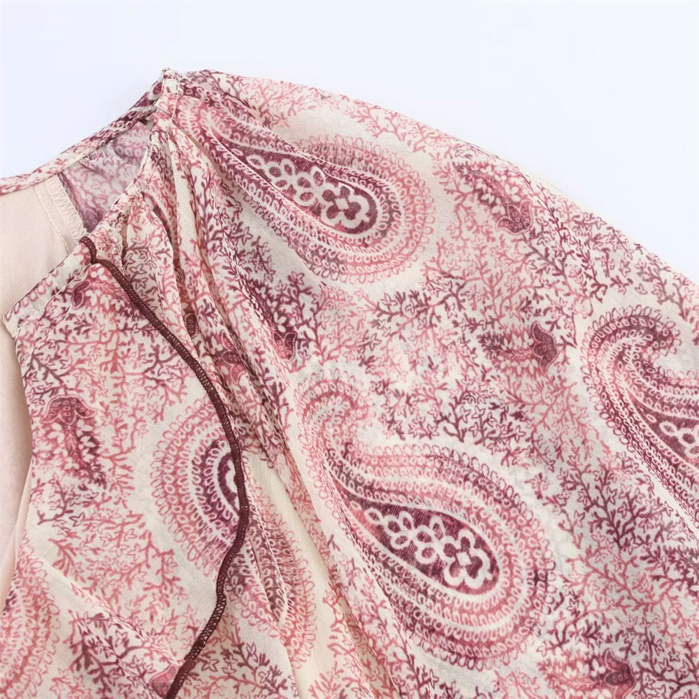 BM&MD&ZA2025Temperament Layered Decorative Printing Loose Long Sleeve V-Neck Dress Summer New Arrival Women's Clothing Aviola