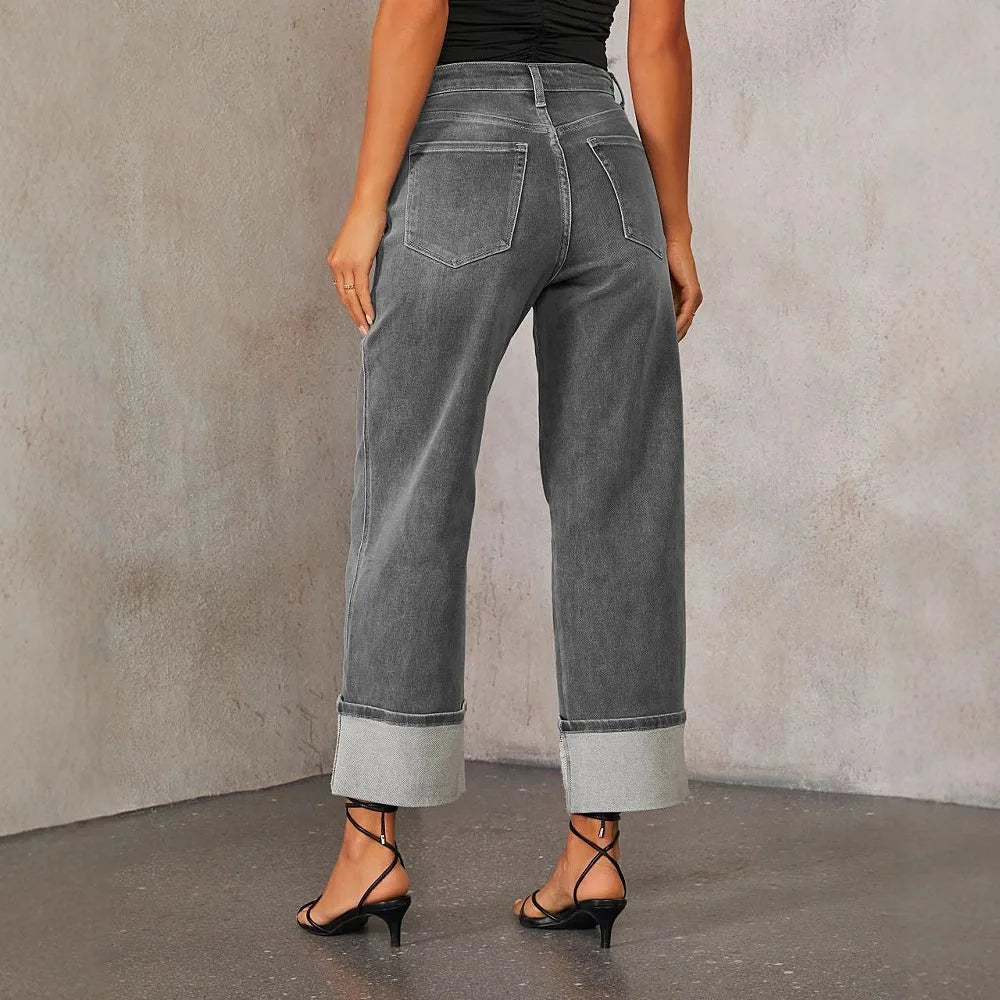 Mom Jeans Women Denim Pant Wide Leg Long Pants Y2k Streetwear High Waist Straight Trousers Elegant Temperament Spring 2025 Aviola