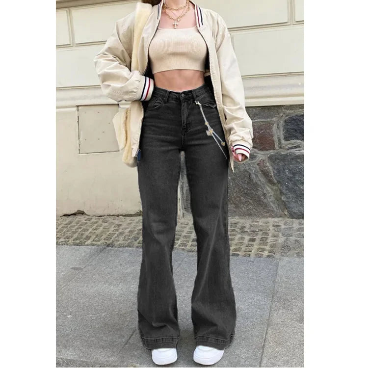 Jeans Women Straight Pants 2025 Streetwear Mid Waist Distressed Washed Mom Jenas Floor Length Vintage Basics Trousers Denim Aviola