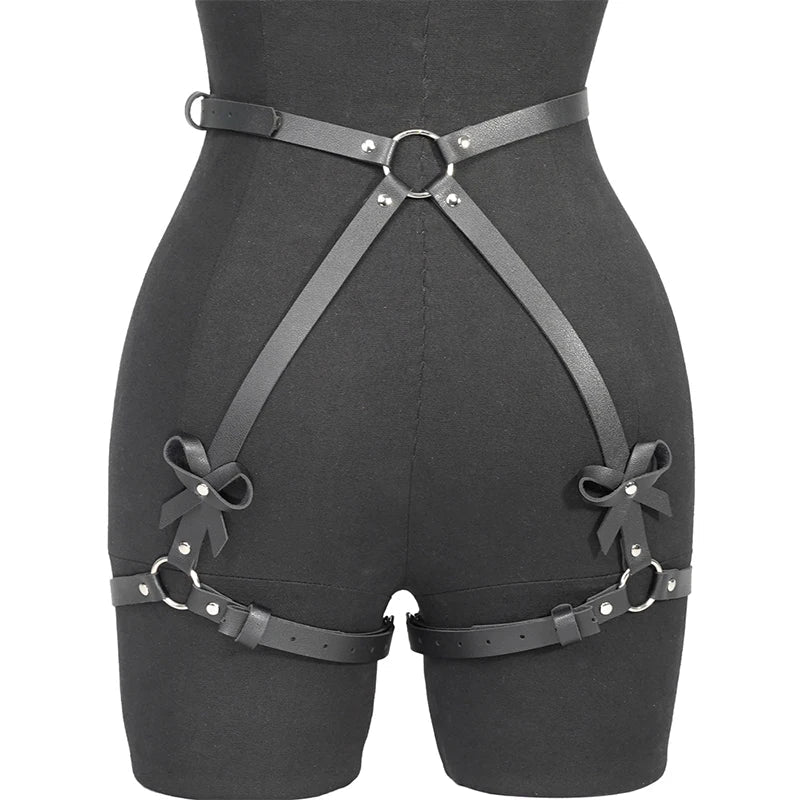Gothic PU Leather Harness Buttock Garters Sexy Women's Lingerie Set BDSM Body Bondage Leg Harness Fetish Erotic Underwear Sets Aviola