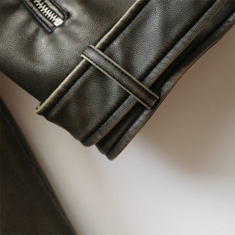 RARF ladies 2024 new vintage do old washed leather imitation leather locomotive type PU jacket women's coat top Aviola