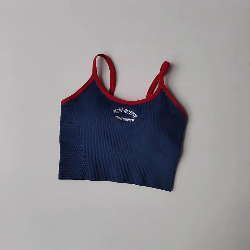 Women Breathable Sports Bra Fitness Tops Gym Crop Top Brassiere Push Up Camisole Sport Bras Gym Workout Top Letter Yoga Bra Aviola