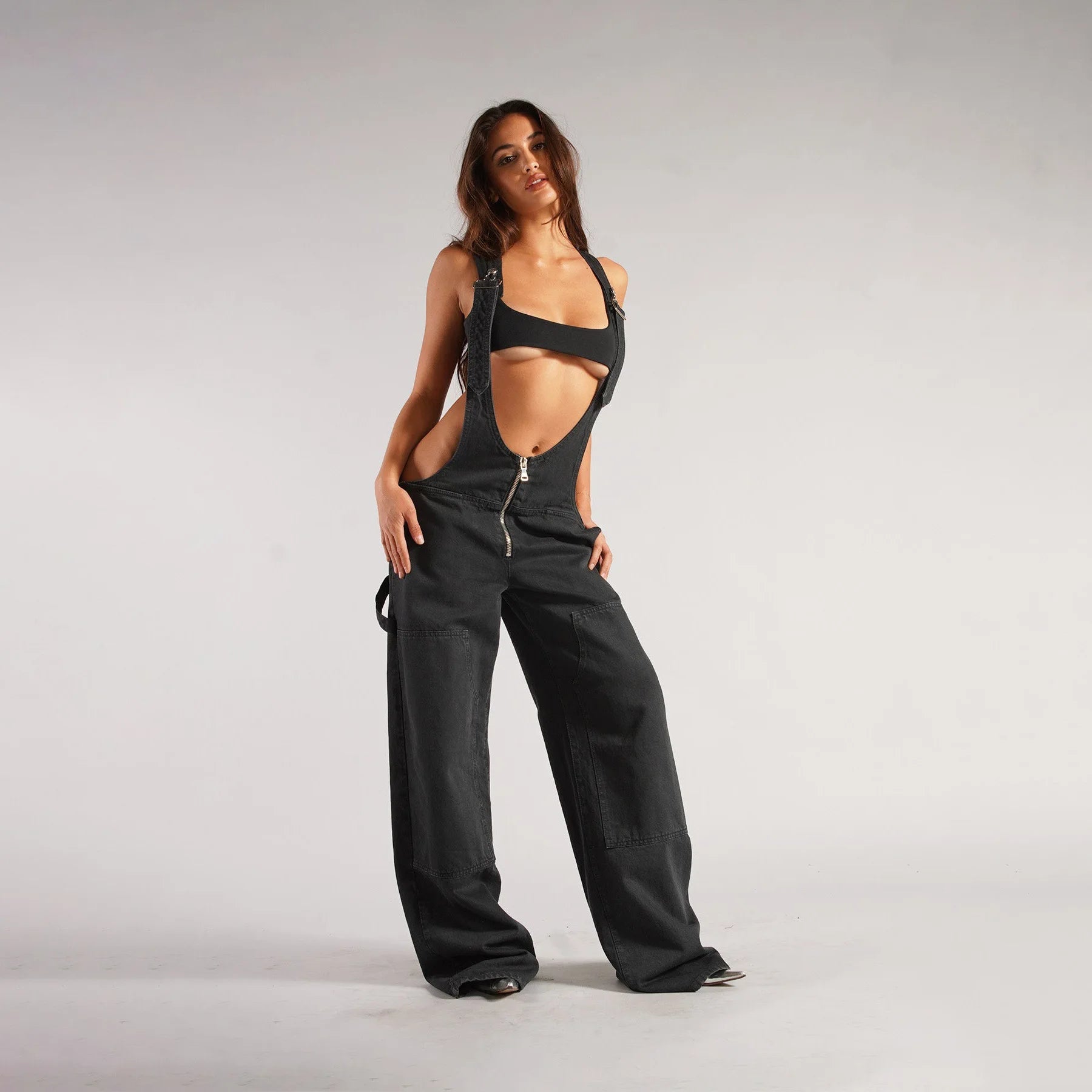 Jumpsuits Women Jeans Overalls Sexy Backless Vintage Full Length Denim Straight Pants Loose Pockets Distressed Washed Casual Aviola