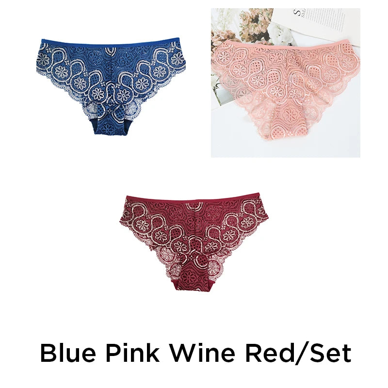 3PCS/Set Lace Panty Sexy Weave Panties for Women Floral Briefs Female Underwear Printed Underpants Fashion Sexy Lingerie NKT2135 Aviola