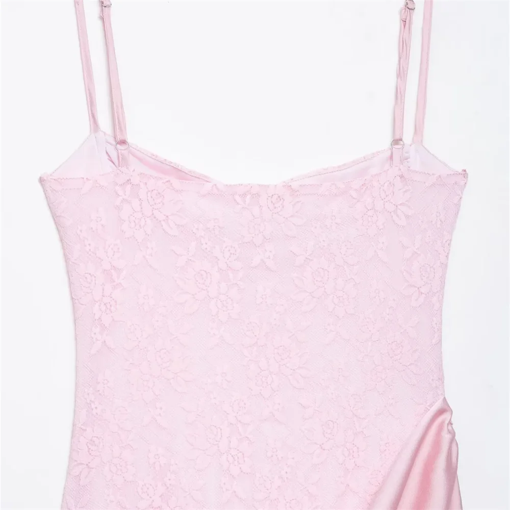 BM&MD&ZA2025lace satin textured stitching tube top suspender slim dress long dress summer women's wear Aviola