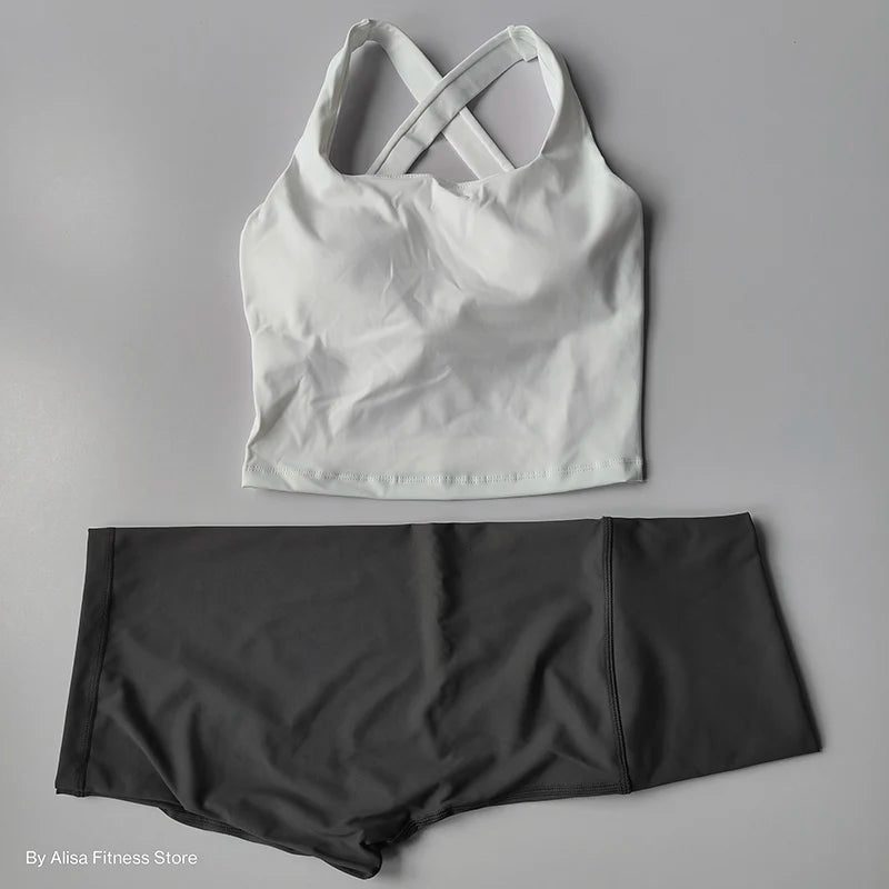 2PCS  Women Yoga Set Workout Sports Bra Set Sportswear Gym Clothing Fitness Long Sleeve Crop Top High Waist Shorts Sports Suits Aviola