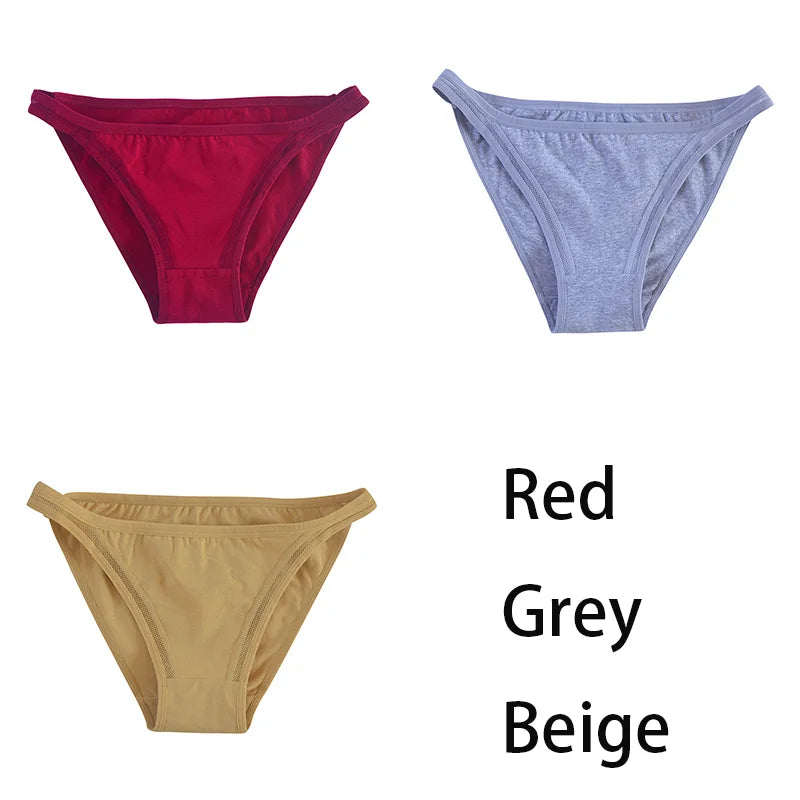 3Pcs/set Women Cotton Panties Female Mesh Underpants Solid Color Bikini Briefs Underwear Ladies Sexy Panty Girls Lingerie Aviola