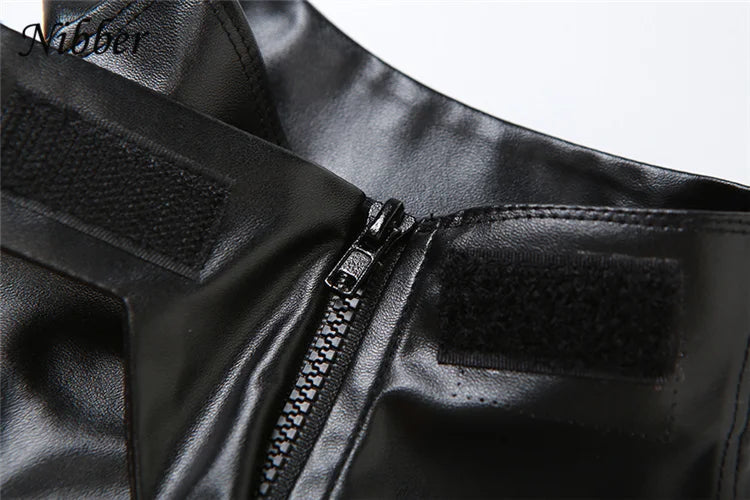 Nibber Leather Punk Sexy Tank Tops Women Halter Neck Zipper Backless Sleeveless Top Female Locomotive Streetwear Nightclub Vest Aviola