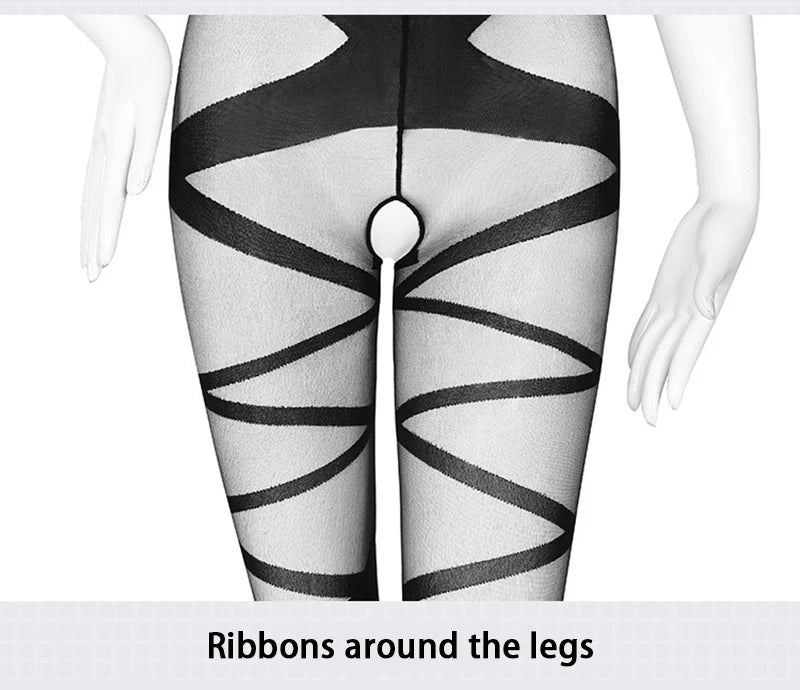One Piece Tights Sexy Lingerie Women Mesh Hosiery Transparent Pantyhose Erotic Costumes Porn Underwear Open Crotch Bodystockings Aviola