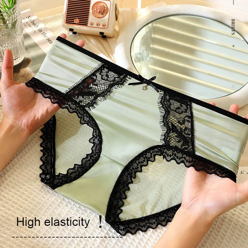 3pcs/Set Women's Panties Exquisite Lace Underwear Silk Satin Sexy Seamless Girls Lingerie Female Briefs Comfort Underpants Aviola